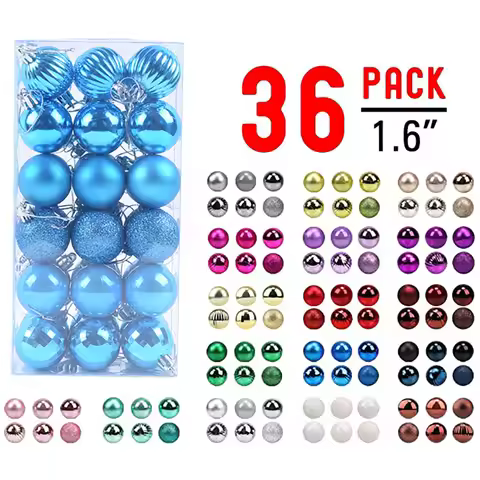 36Pcs 4Cm Colour Christmas Balls Christmas Tree Ornaments Blue Brown Xmas Balls New Year Gift Hangin