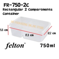 (750ml)Microwavable Rectangular 2 Compartment Container FR750-2C (50set±) Disposable Plastic Food Co