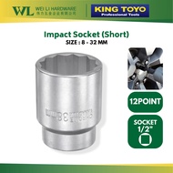 KING TOYO 1/2" 8mm-32mm 12 Point Box Socket Chrome Short Length 12pt Box Socket Chrome/Mata Impact W