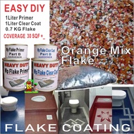 ORANGE MIX 1 SET Epoxy Colour Flake Coating for Toilet, Kitchen Floor Tile Leaking Anti-slip Oily Stain and Waterproof ( 1L WP PRIMER / 1L WP CLEAR COTE / 0.7 KG FLAKE )