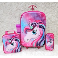3-WHEEL TROLLEY BAG FOR ELEMENTARY SCHOOL CHILDREN 3D 4IN1 UNICORN, CAPTAIN MOTIF CODE 498