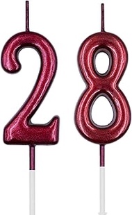 28th & 82nd Birthday Candles, Red Number 28 82 Candle for Cake, Happy Birthday Cake Topper Decoratio
