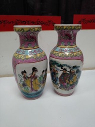 Vintage chinese vase pair 瓷器花瓶 (size 9")