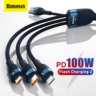 Baseus 3-in-1 USB Type C Cable 100W Fast Charging Data Cable for iPhone 13 Pro Phone Charger for Xia