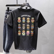 Summer pendek lengan t-shirt lelaki Retro putih longgar plus saiz pakaian negara Trendy lelaki pakai