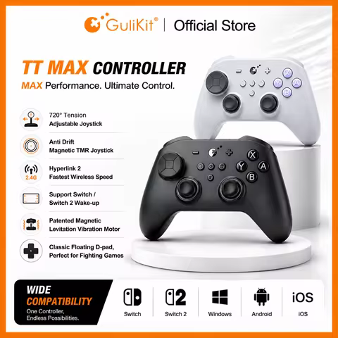 GuliKit TT MAX Wireless Game Controller with Tension Adjustable TMR Joysticks Anti Drift Gamepad for