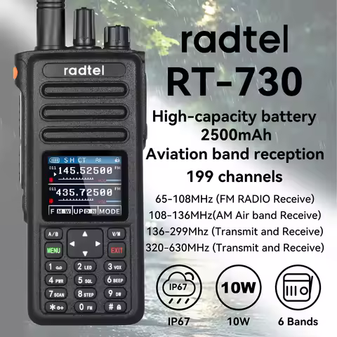 Radtel RT-730 10w Air Band Walkie Talkie Full Band Amateur Ham 199CH HT USB-C Battery NOAA FM AM UHF