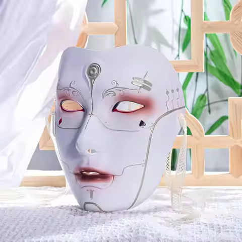 Red Kabuki Mask Realistic Decorative Chinese-Style Masquerade Mask Reusable Japanese Mask for Hallow