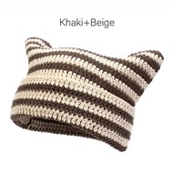 Topi Cat Beanie Rajut Striped Wanita Korean Topi Kupluk Telinga Kucing Lucu Jepang Kpop