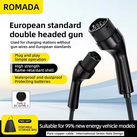 ROMADA Type2 to Type2 IEC62196-2 Phase 16A EV Charging Cable for EV Charging Station Extension 11KW 