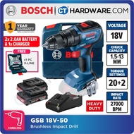 BOSCH GSB 18V-50 BRUSHLESS CORDLESS IMPACT DRILL 18V COME WITH 2x BATTERY &amp; 1x CHARGER (06019H51L0)( GSB18V50 )