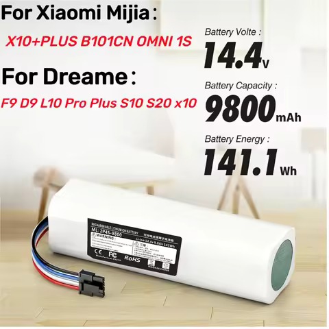 Replacement14.4V 9800mAhBattery for Xiaomi Mijia X10+PLUS B101CN OMNI 1S Dreame F9 D9 L10 Pro S10 S2