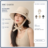 [NC2] 【BBC EARTH】 Rattan Wide Brim Bucket Hat BE5AHA01W160 Tie Strap Woven Texture Sun Hat Unisex Su