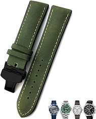 GANYUU 20mm 21mm 22mm Leather Watch Strap Black Brown Watch Bands For Rolex For Omega Seamaster 300 For Hamilton For Seiko For IWC For Tissot Bracelet (Color : Green black, Size : 20mm)
