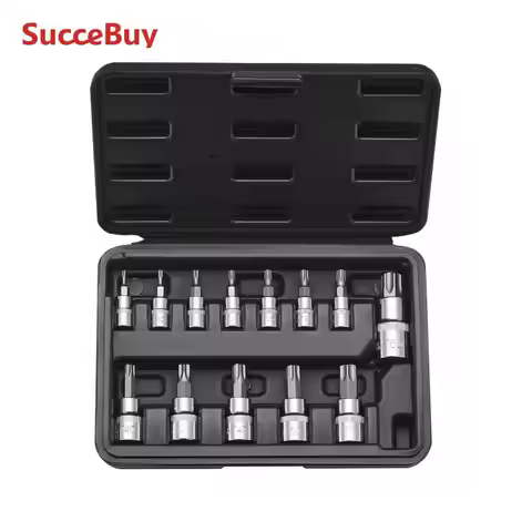 SucceBuy Torx Bit Socket Set 13-Piece Star T8 - T60 Set S2 Alloy Steel and Cr-V Steel with Enhanced 