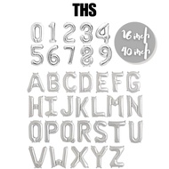 [Minimum 6 pcs] Silver Number Letter Balloon Alphabet Balloon 16 inch Foil Balloon Birthday Decorati