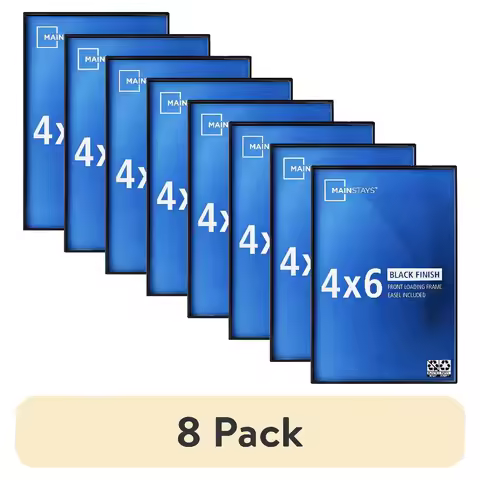 (8 Pack) Mainstays Black 4 x 6 Picture Frame, Front‑Loading Design, Wall Hanging or Tabletop Photo D
