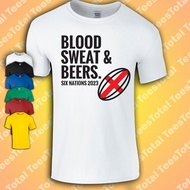 Mens England Rugby Supporters T Shirt Blood Sweat And Beers Six 6 Nations Tshirt