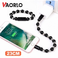 VAORLO ใหม่ล่าสุด23ซม. สร้อยข้อมือสายชาร์จ USB Type C/micro Usb/lightning Charger สายไฟข้อมูลสั้นประเภท C Fast Charge สร้อยข้อมือแบบพกพาลูกปัดสาย