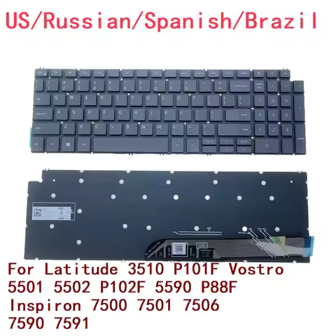 US RU SP BR Backlit Keyboard For Dell Latitude 3510 P101F Vostro 5501 5502 P102F 5590 P88F Inspiron 