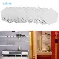 SILI_12Pcs Hexagonal Self Adhesive Mirror Effect Wall Sticker Living Room Decal Decor