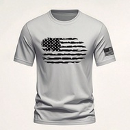 เสื้อยืดคอกลมแขนสั้นสบายๆ ลายธงชาติอเมริกา สำหรับผู้ชาย ช่วงวันที่ 4 กรกฎาคม