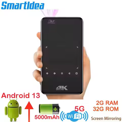 Smartldea mini smart 4K mobile projector HD phone size projectors build in battery 2G RAM 32G ROM wi