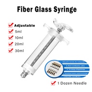 5/10/20/30ml Fiber Glass Syringe Heavy Duty Veterinary Vaccine Injection Syringe with Needles for Pig Chicken Cattle