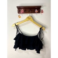 BERSHKA BLACK RUFFLE CROP TOP