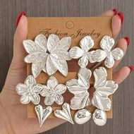 2/12pcs Fashionable Floral & Geometric Metallic Tone Earring Set, Luxury Elegant Versatile Earrings 
