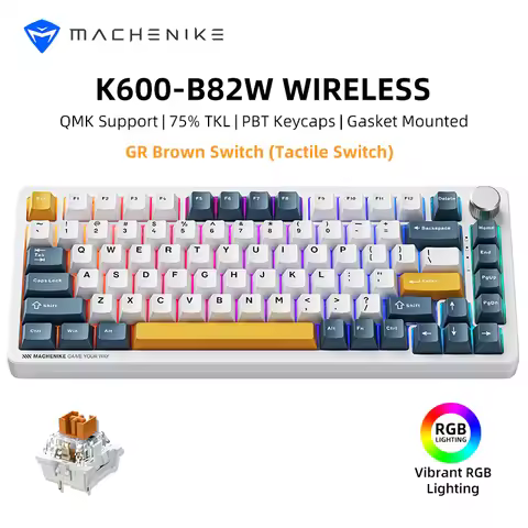 Machenike K600-B82W Mechanical Keyboard Tri-Modes Gasket Mounted 75% ANSI Layout RGB Backlit Wireles