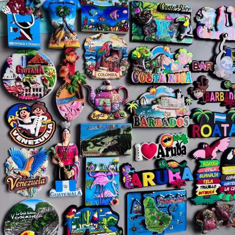 Latin American tourist souvenir fridge magnets Trinidad Tobago Venezuela Bogota Columbia Antigua Bar