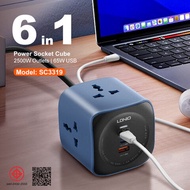 LDNIO SC3319 ปลั๊กไฟ AC GaN EU US UK 65w ซ็อกเก็ตคอมพิวเตอร์ปลั๊กไฟ Cube 6 in 1 ปลั๊กไฟ Cube เครื่อง