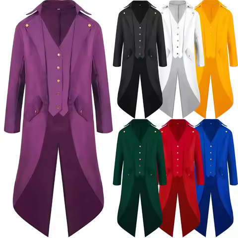 2025 Medieval Retro Tuxedo Tailcoat Cosplay Costume Men Victorian Gothic Jacket Coat Swallowtail Dus
