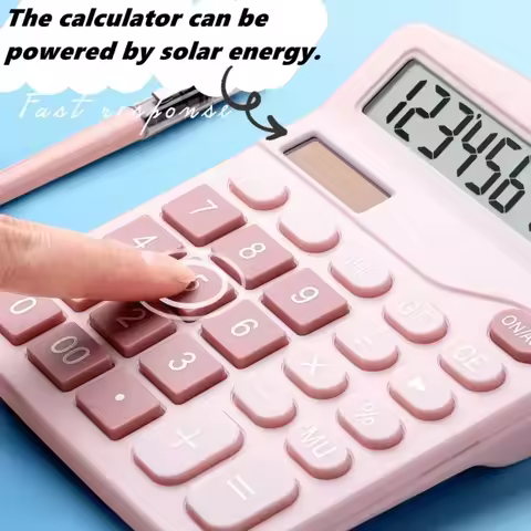 Office Calculators Desktop Student Solar Panel Calculator, 12-Digit Dual Power Cute Calculator with 