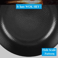 Hand-Made Non-Stick Flat Base Cast Iron Pan, Frying Wok Hey Flat Wok Cooker, Classic Round Base Iron Pan Available