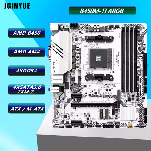JGINYUE B450M-TI ARGB Motherboard, AMD AM4 Processor, Dual-Channel 4*DDR4 Memory 64GB, 4xSATA3.0 6Gb