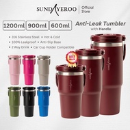SUNDAYEROO 1200ML/900ML/600ML Tumbler Cup with Straw & Handle Stainless Steel Hot & Cold Termos Cup 