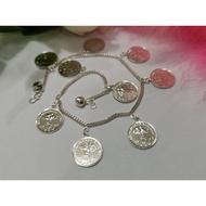 925 Silver Nine 5cents Coins Ladies Anklet. Women's Anklet With Nine Seeds 5sen.