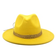 Yellow Hat  Felt Hat with Beads for  Women Fashionable Fedora Hat