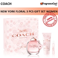 Coach New York Floral 3 Pcs Gift Set for Women (90ml EDP + 7.5ml Travel Spray + 100ml Body Lotion) GiftSet Collection [Brand New 100% Authentic Perfume/Fragrance]