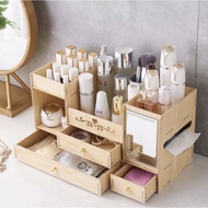 DIY Wooden Cosmetics Drawer with Mirror Almari Makeup Mini Storage 抽屉式化妆品收纳盒
