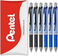 Pentel Energel BLN75 Retractable Gel Ink Rollerball Pen - 0.5mm - 54% Recycled (Black &amp; Blue Pack of 6)
