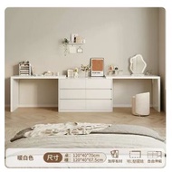 全城熱賣 - 日式組合 梳裝枱 電腦桌 衣櫃 書枱【120cm左桌+120cm右桌+120cm6抽櫃+化妝鏡+皮革凳】暖白色#H099029533