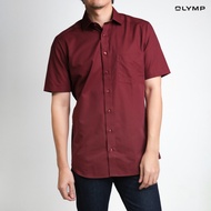 OLYMP  LUXOR Shirt เสื้อเชิ้ตผู้ชายแขนสั้น สีน้ำแดงเข้ม ผ้าเรียบ ทรงหลวม ใส่สบาย รีดง่าย AUTU24 เสื้