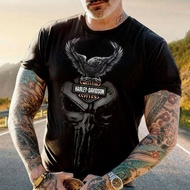 เสื้อยืดมอเตอร์ไซค์ Harley-Davidsonเสื้อยืดผู้ชายทนทานกว่าลายกะโหลกนกอินทรี S-5XL