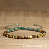 men's bracelet 民族风天然石隔珠手链虎眼石松石精致手工编织可调节男士手链 现货 热卖Ready Stock