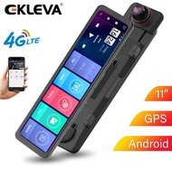EKLEVA กล้องสำหรับรถยนต์บันทึก11นิ้ว4G1080P กล้องติดรถยนต์กระจกมองหลังรถแบบมีสองเลนส์ DVR เครื่องบัน