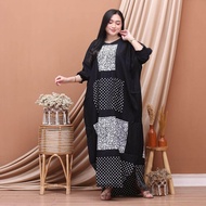 Kaftan jumbo daster lowo lengan 3/4 smock Zipper depan kain rayon tebal halus dingin tidak luntur