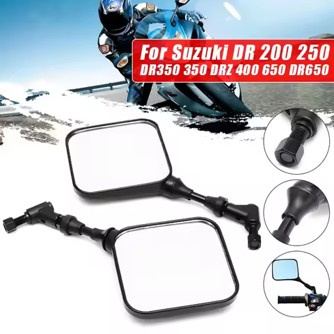 Black Dual Sport Motorcycle Rear View Mirror Rearview Side Mirrors for Suzuki DR 200 250 DR350 350 D